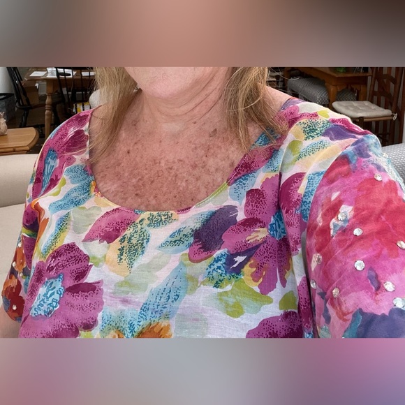 URU Floral top flowy flattering summer loose blouse One Size Going out top - Picture 4 of 5